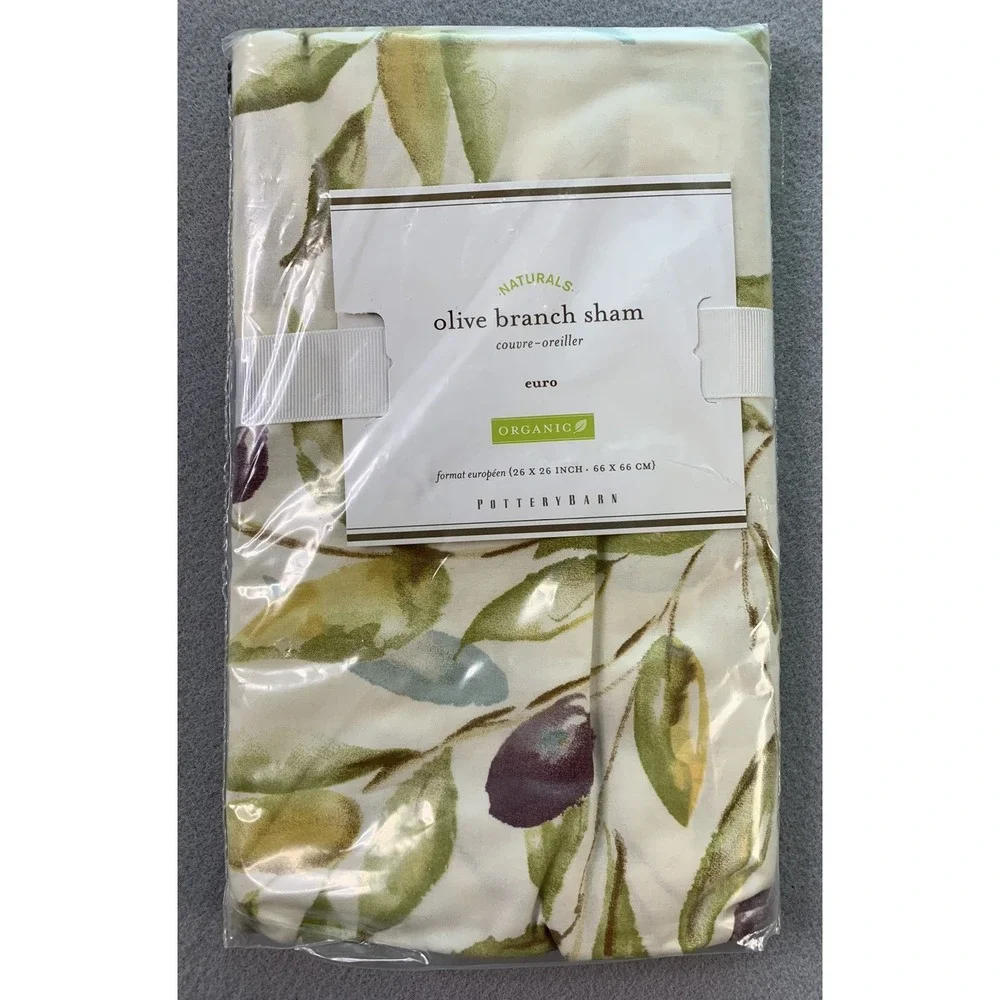 NEW Pottery Barn Organic Olive Branch Cotton Euro Sham 26
